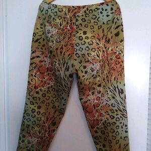 Silk Club Collection Womens Pants Animal  And Coral Print Beaded Size 14